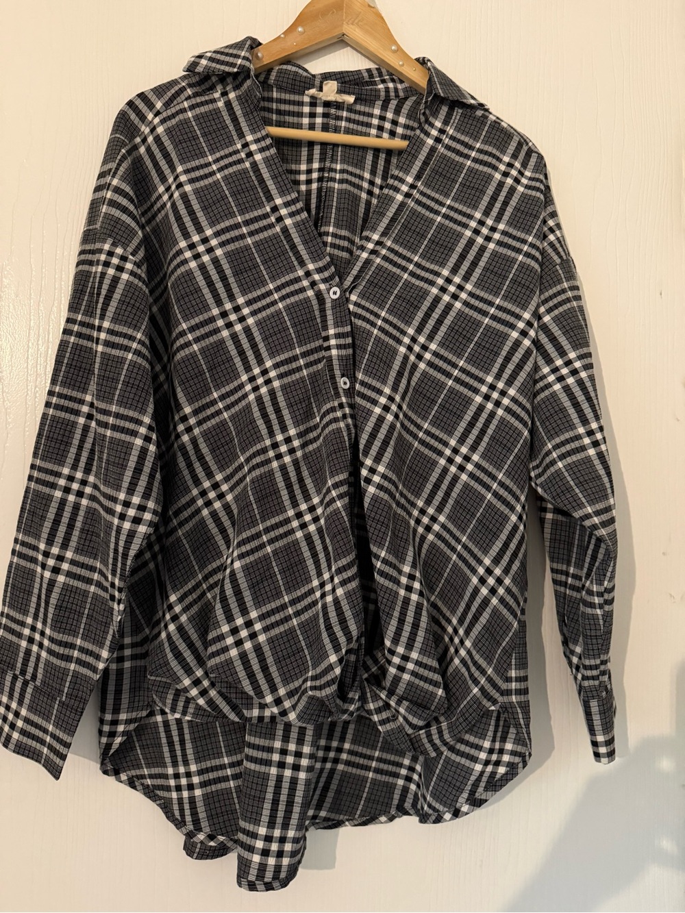 Black & White Plaid Button-Front Women's Top